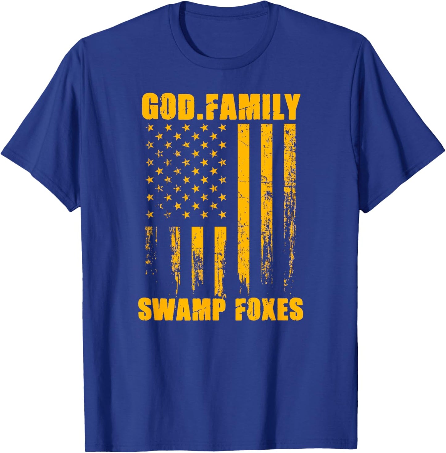 Marion Swamp Foxes God. Family. Vintage USA Flag T-Shirt - T-Shirt | Royal