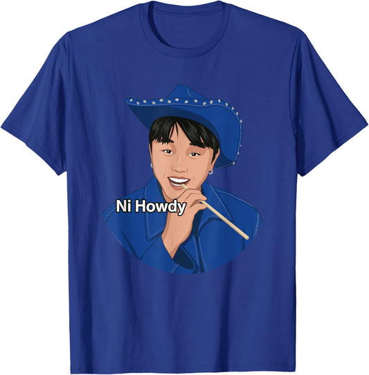 Ni Howdy Asian Cowboy Blue Hat Western Meme T-Shirt - T-Shirt | Royal