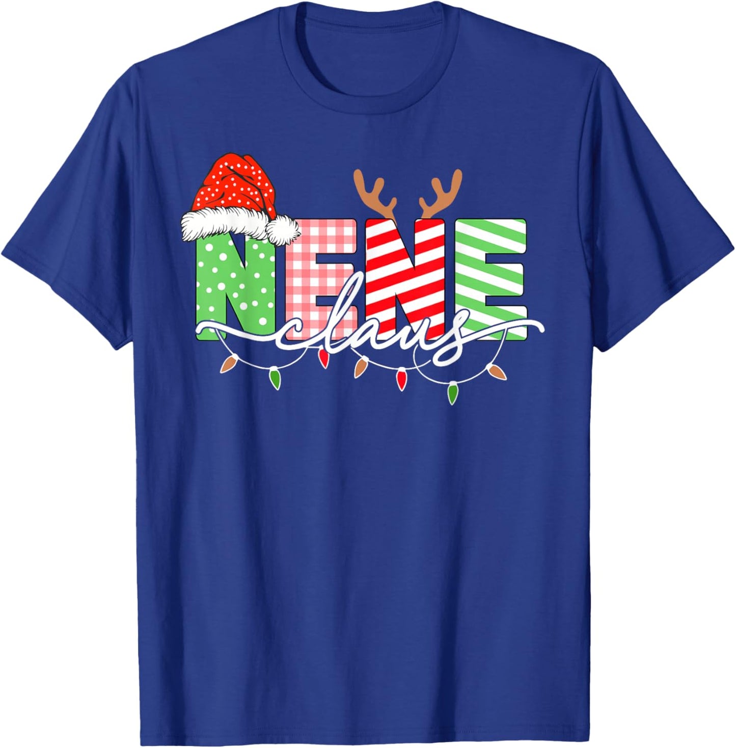 Nene Claus Christmas Lights Santa Hat Family Matching T-Shirt - T-Shirt | Royal