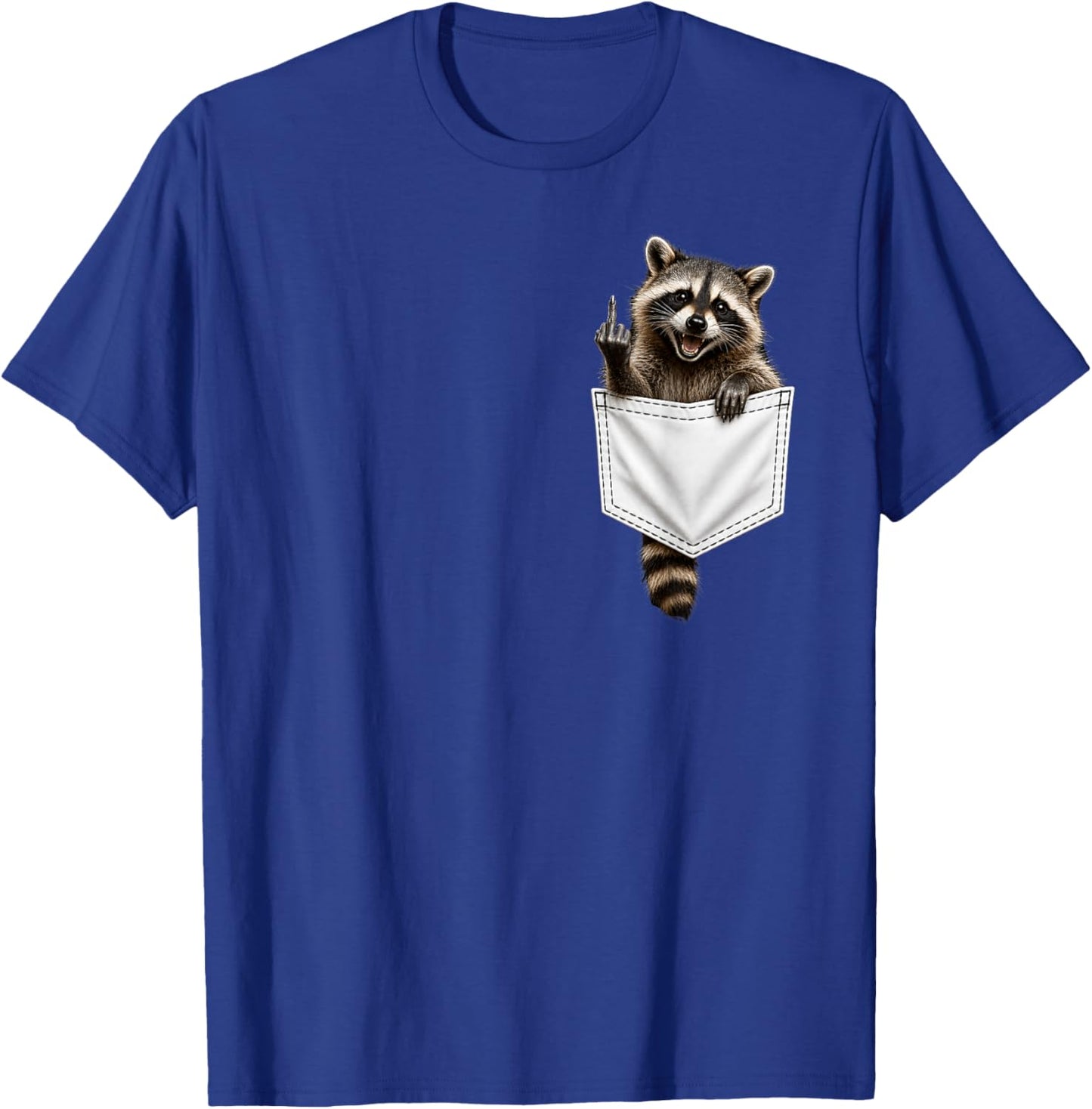 Raccoon in Pocket Giving The Middle Finger Flipping The Bird T-Shirt - T-Shirt | Royal