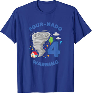 Four-nado Warning 4TH Birthday Kids Tornado Party T-Shirt - T-Shirt | Royal