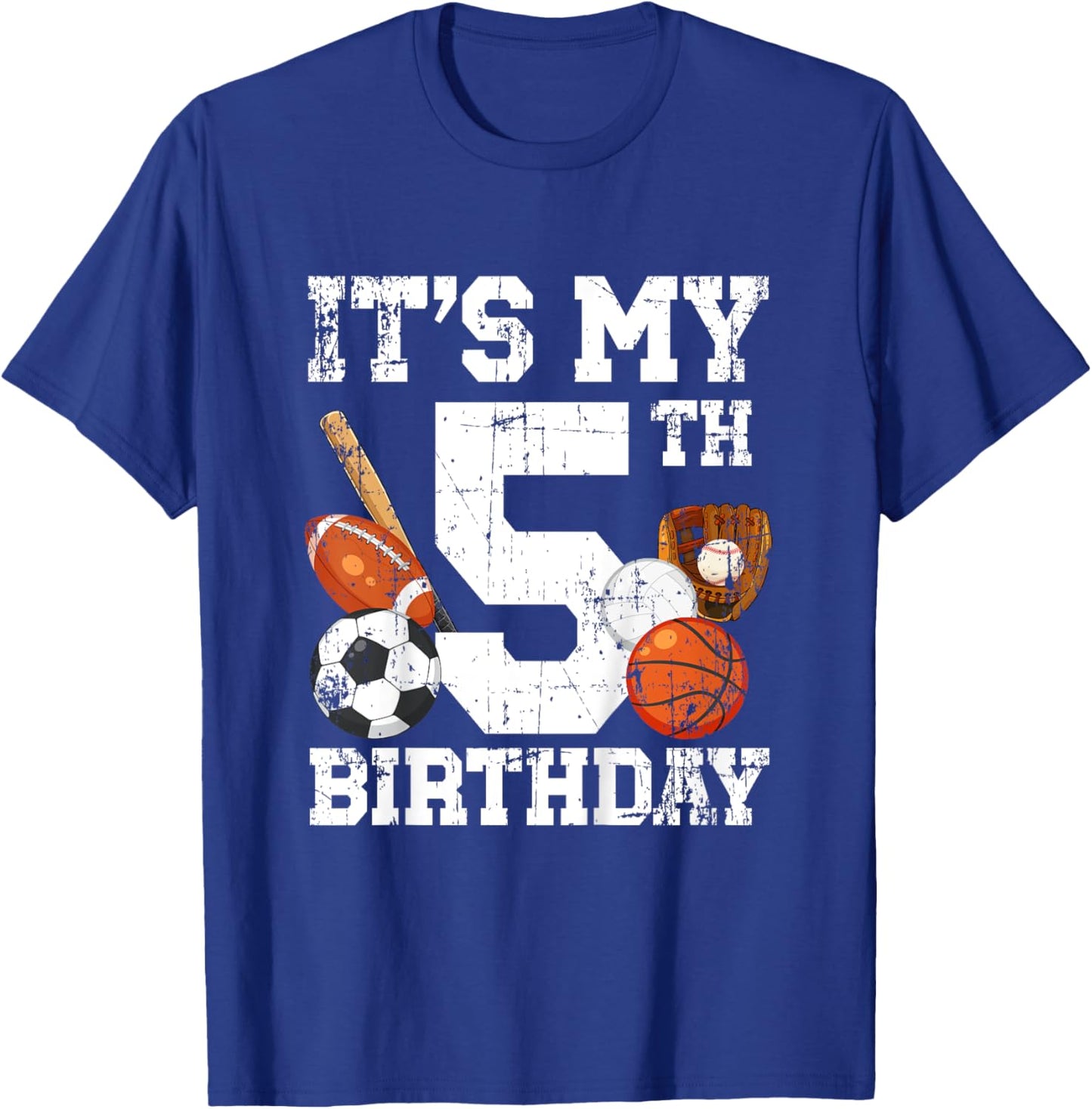 Kids 5th Birthday Sports Birthday Party Five Year Old Boy Bday T-Shirt - T-Shirt | Royal