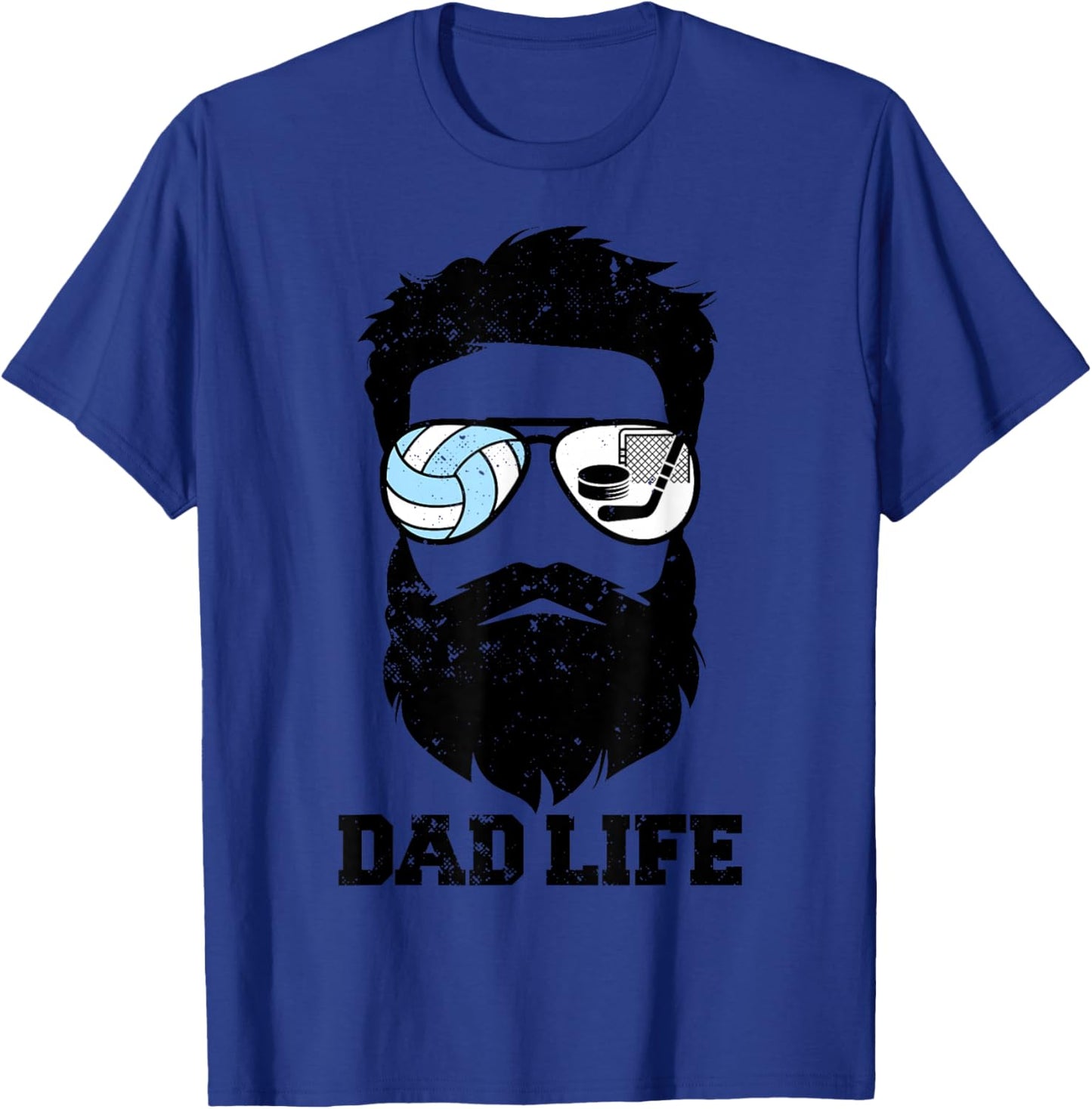 Volleyball Hockey Dad Messy Hair Beard Volleyball Hockey Dad T-Shirt - T-Shirt | Royal