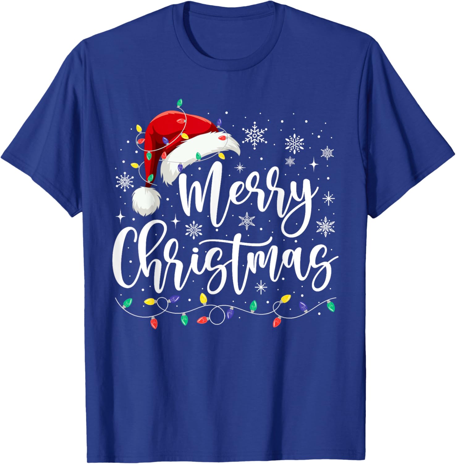 Merry Christmas Lights Red Santa Hat Xmas Family Men Women T-Shirt - T-Shirt | Royal