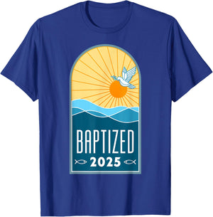 Christian Baptism Sunrise Line Art Baptized 2025 Religious T-Shirt - T-Shirt | Royal