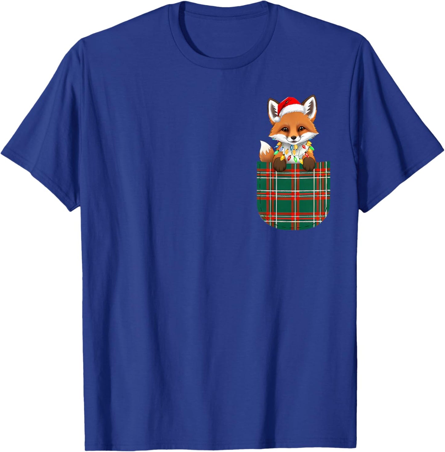 Fox Buffalo Plaid Green Red White Pocket Christmas Men Women T-Shirt - T-Shirt | Royal