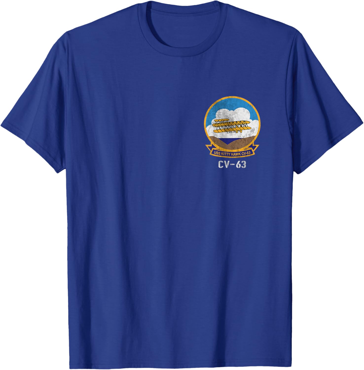 USS Kitty Hawk CV-63 Logo American Flag Aircraft Carrier T-Shirt - T-Shirt | Royal