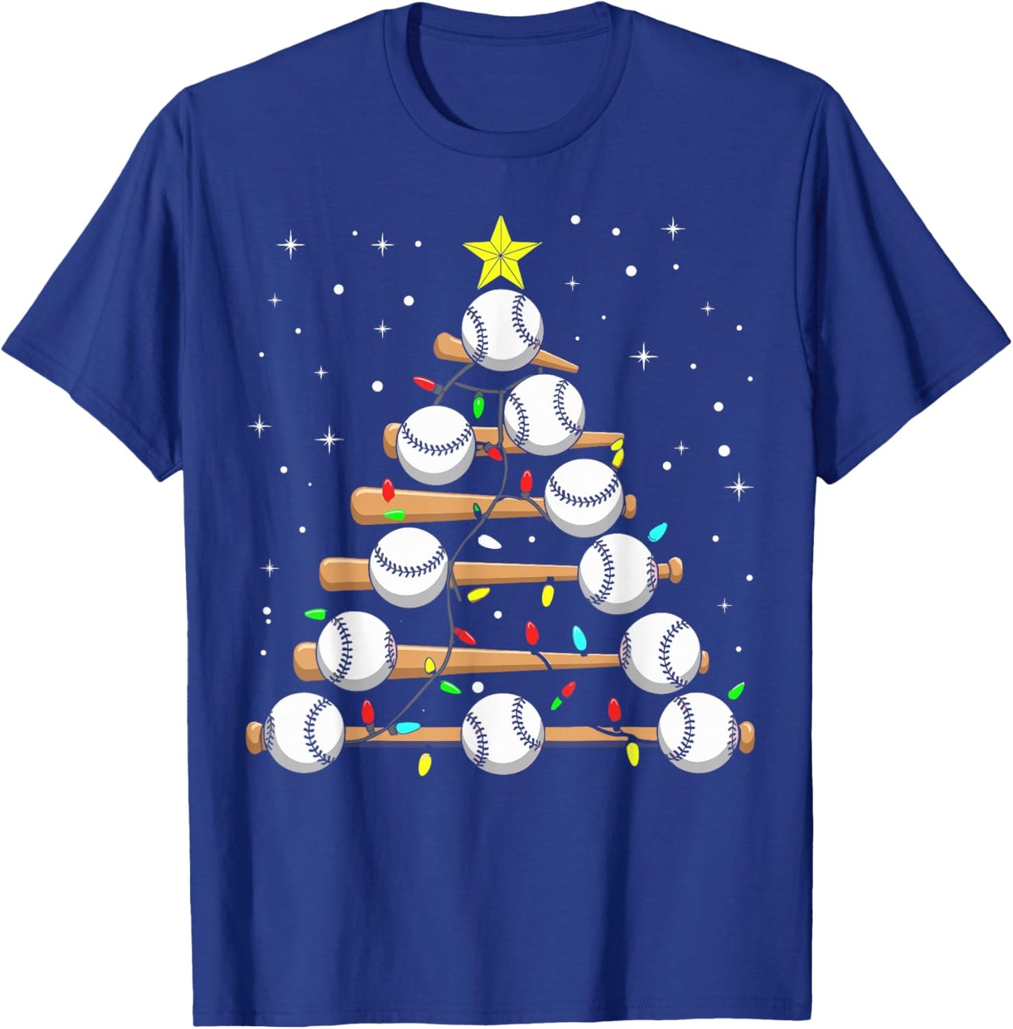 Funny Baseball Player Xmas Baseball Christmas Tree T-Shirt - T-Shirt | Royal