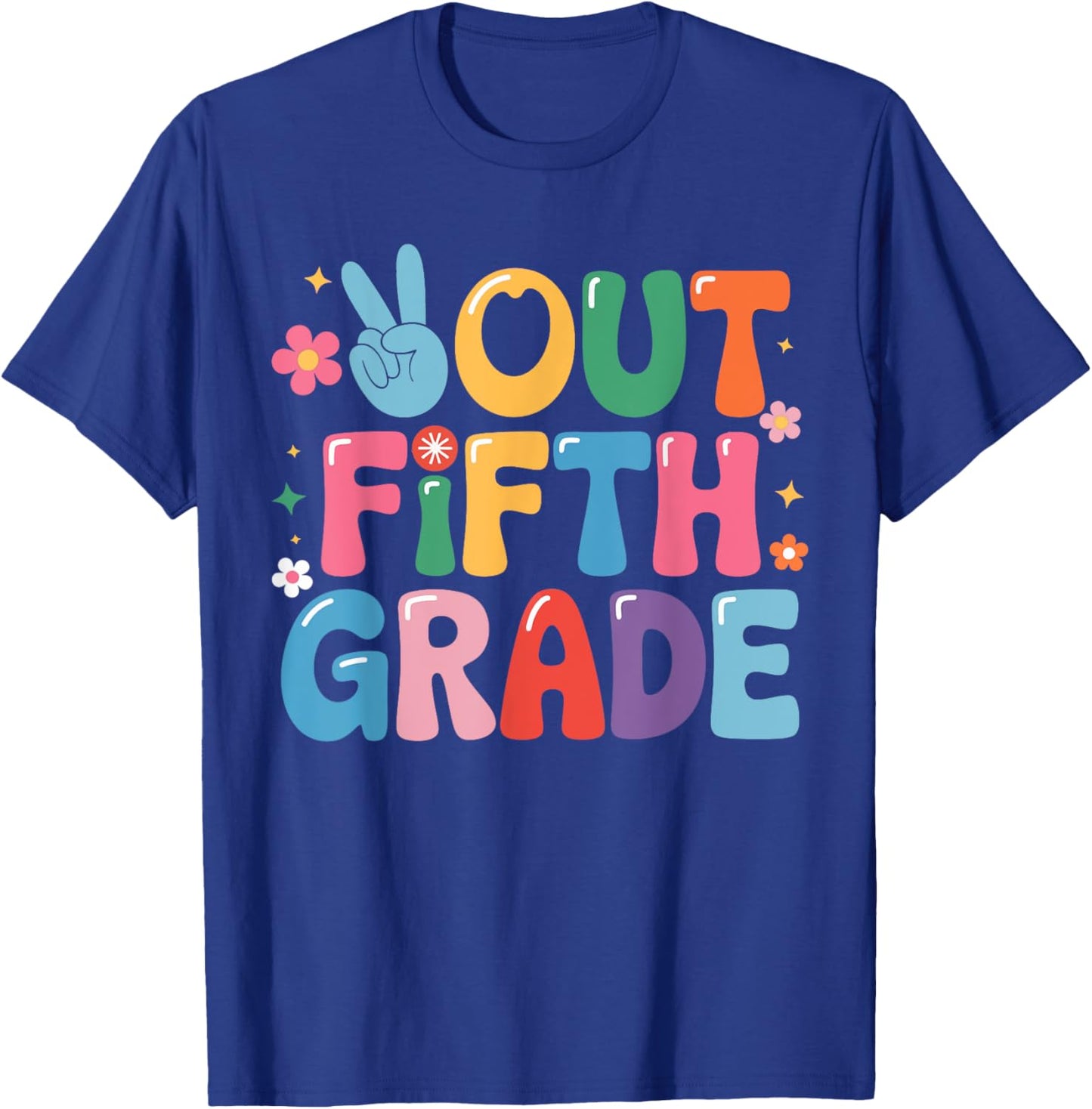 Peace Out Fifth Grade 5th Grade Last day of school Groovy T-Shirt - T-Shirt | Royal