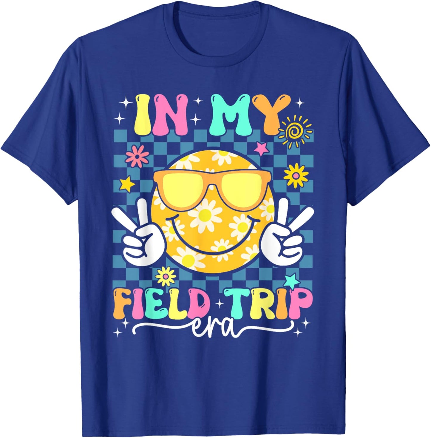 In My Field Trip Era Retro Groovy Smile Face Field Day 2025 T-Shirt - T-Shirt | Royal