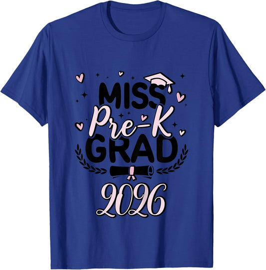 Kids Cute Little Miss Pre-K Grad 2026 Preschool Graduation 2026 T-Shirt - T-Shirt | Royal