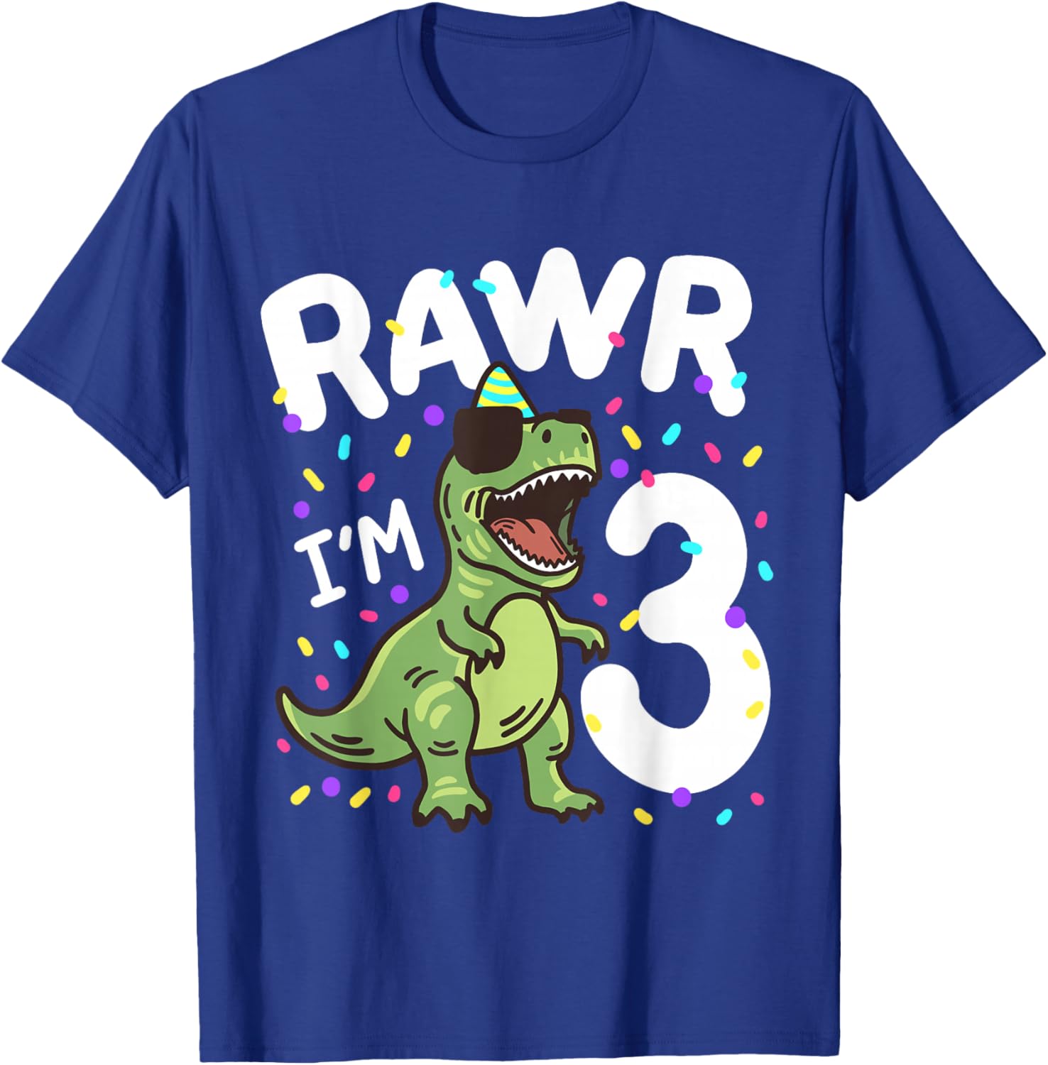 Three Rawr I'm 3 Years Old T Rex Dinosaur 3rd Birthday Boys T-Shirt - T-Shirt | Royal
