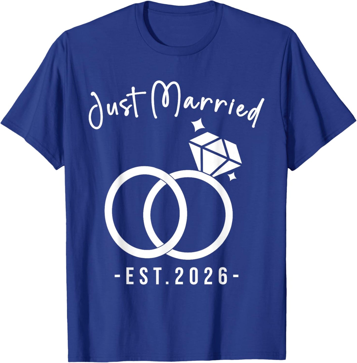 Just Married 2026 Wedding Rings Matching Couple Newlyweds T-Shirt - T-Shirt | Royal