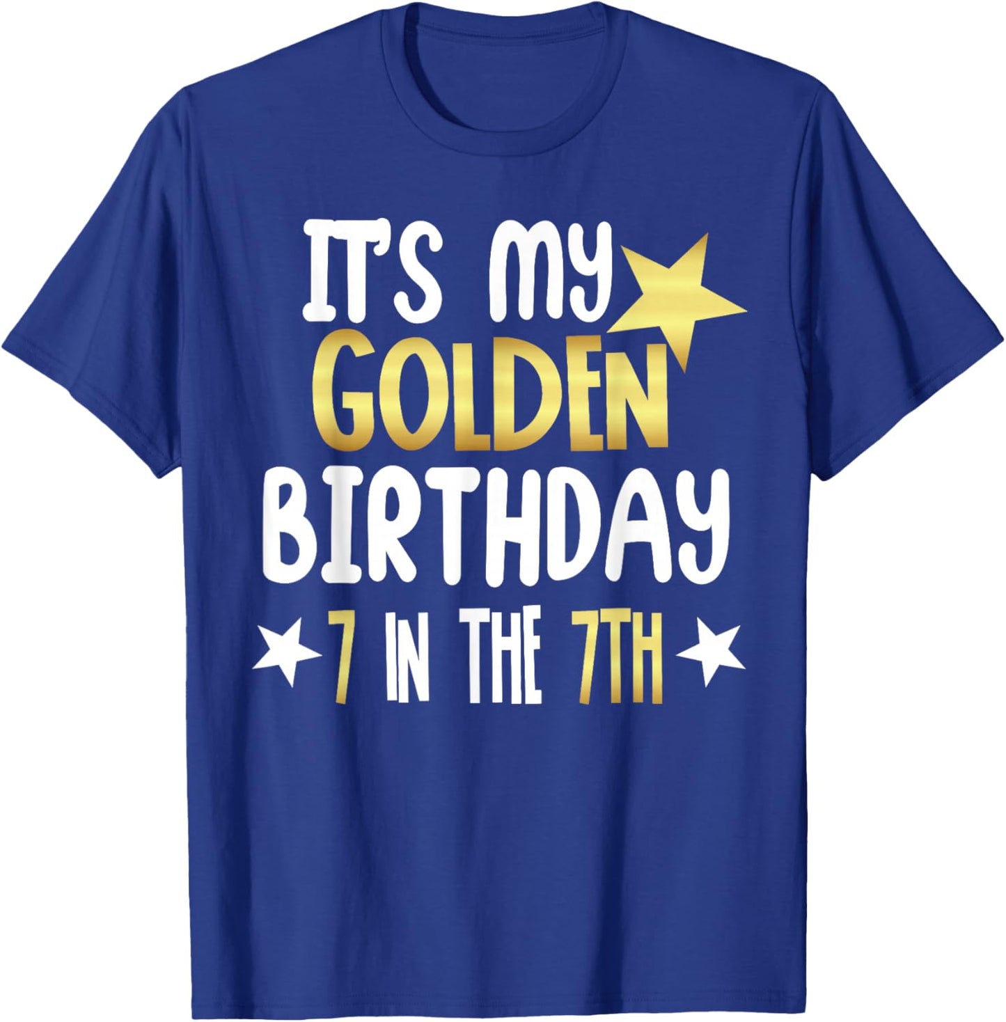 It's My 7th Golden Birthday 7 Year Old Bday Kids Groovy T-Shirt - T-Shirt | Royal