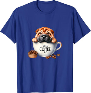 Shar Pei Wrinkly Pup Coffee Vibes Caffeine T-Shirt - T-Shirt | Royal