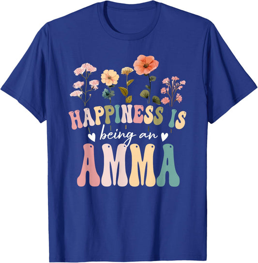Happiness is Being an Amma Floral Design Amma Mother's Day T-Shirt - T-Shirt | Royal