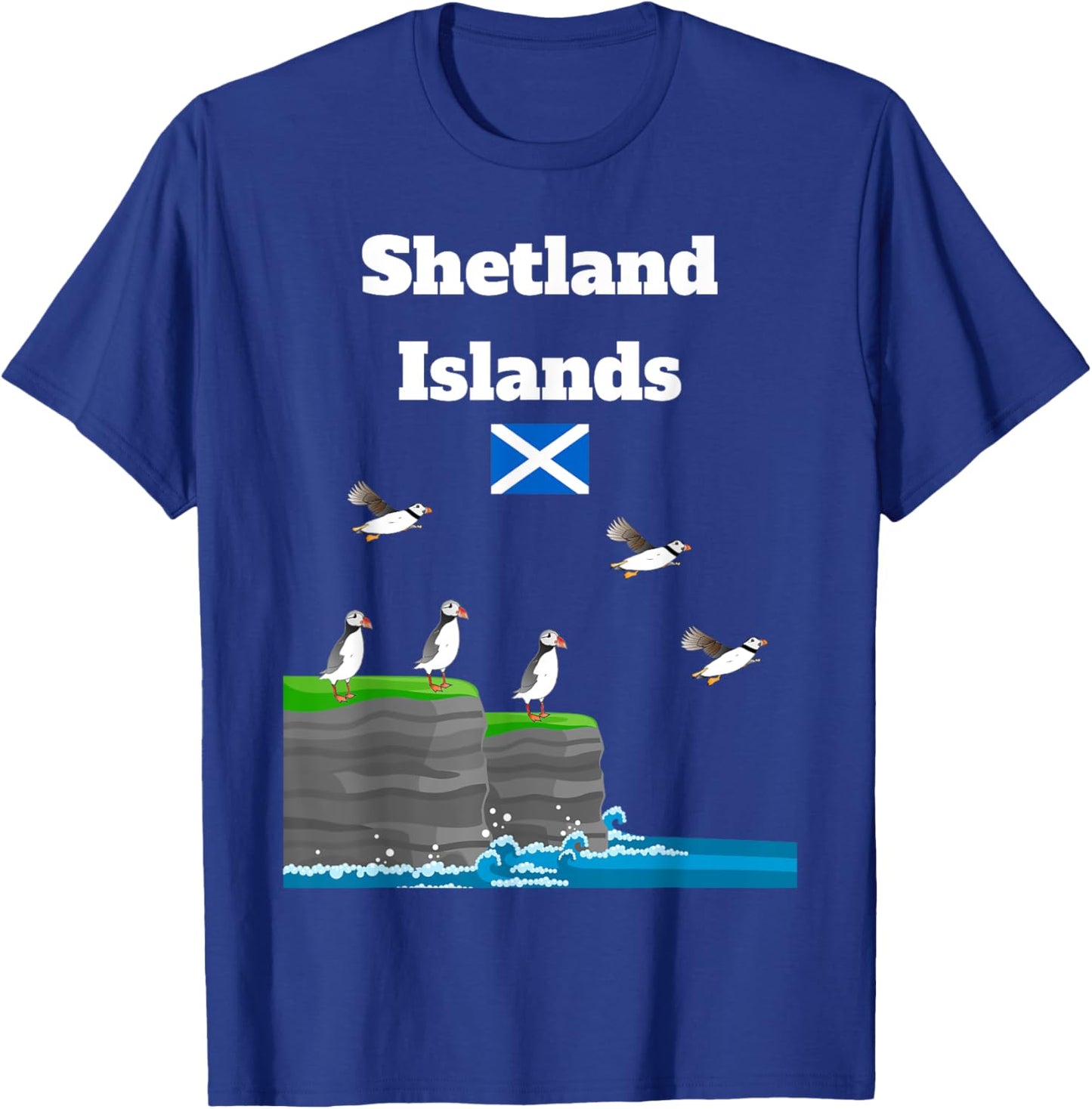 Shetland Islands Puffin Colony on Sea Cliffs Scottish trip T-Shirt - T-Shirt | Royal