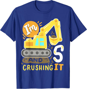 Kids 5th Construction Birthday Party I'm 5 Crushing It Boys T-Shirt - T-Shirt | Royal