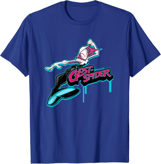 Marvel Super Heroes Spider-Gwen Earth-65 Graffiti Tag Style T-Shirt - T-Shirt | Royal
