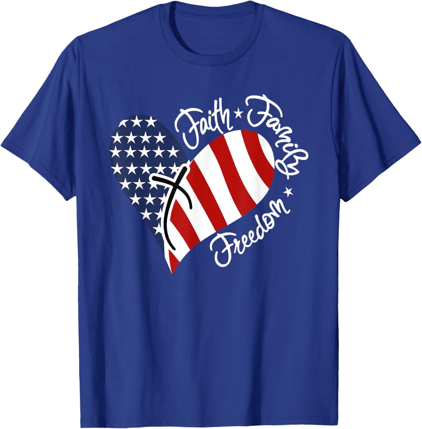 Patriotic Christian Faith Family Freedom Heart American Flag T-Shirt - T-Shirt | Royal