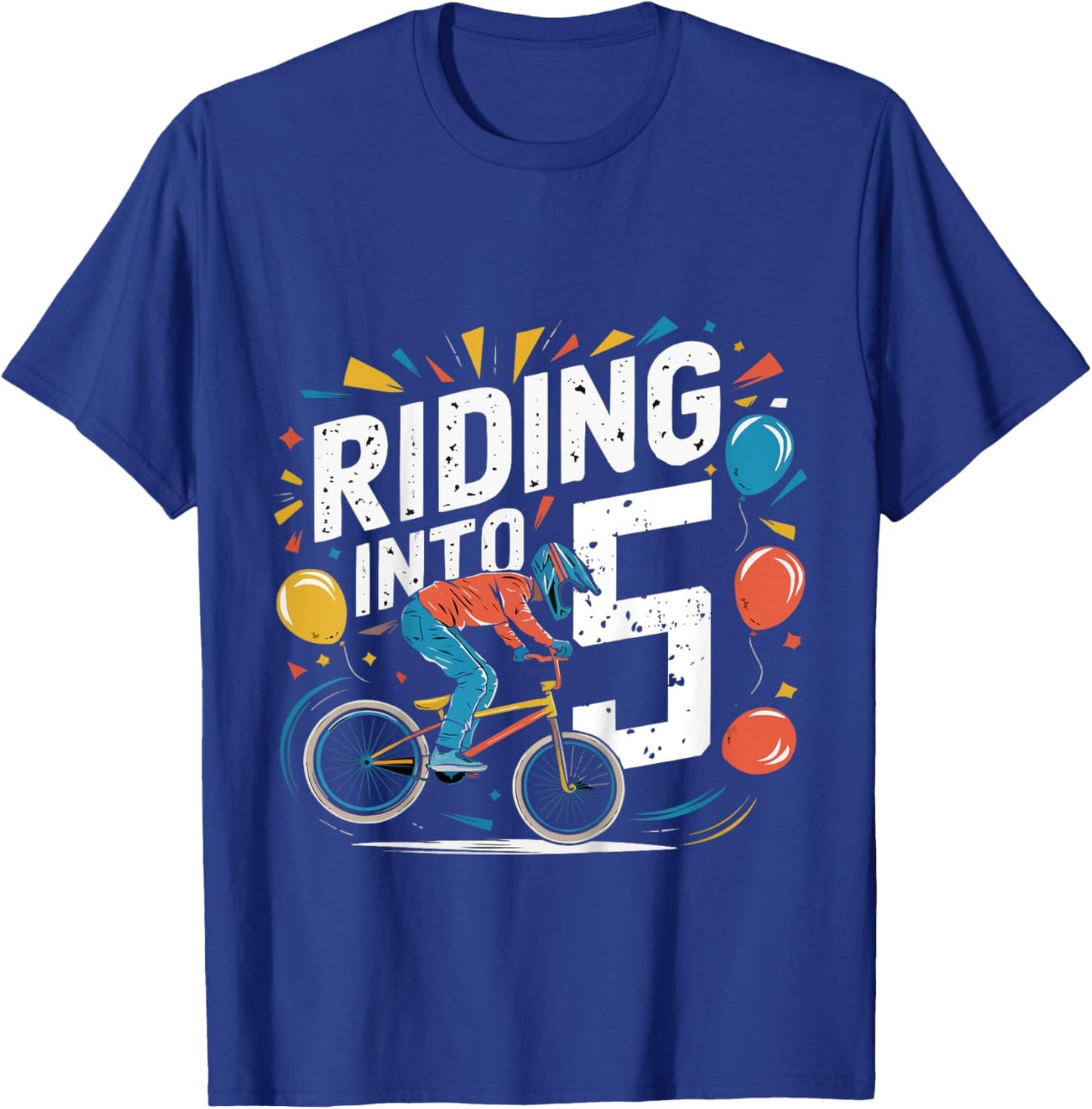 Kids Funny 5 Year 5th Birthday Old Three BMX Bike racing bicycle T-Shirt - T-Shirt | Royal