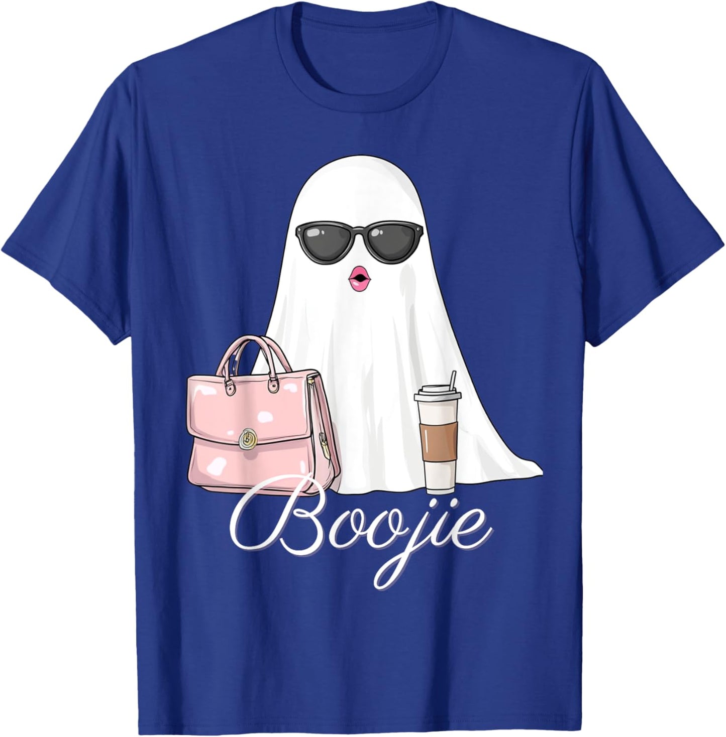 Boujee Boojie Funny Halloween Ghost with Pink Purse Lipstick T-Shirt - T-Shirt | Royal