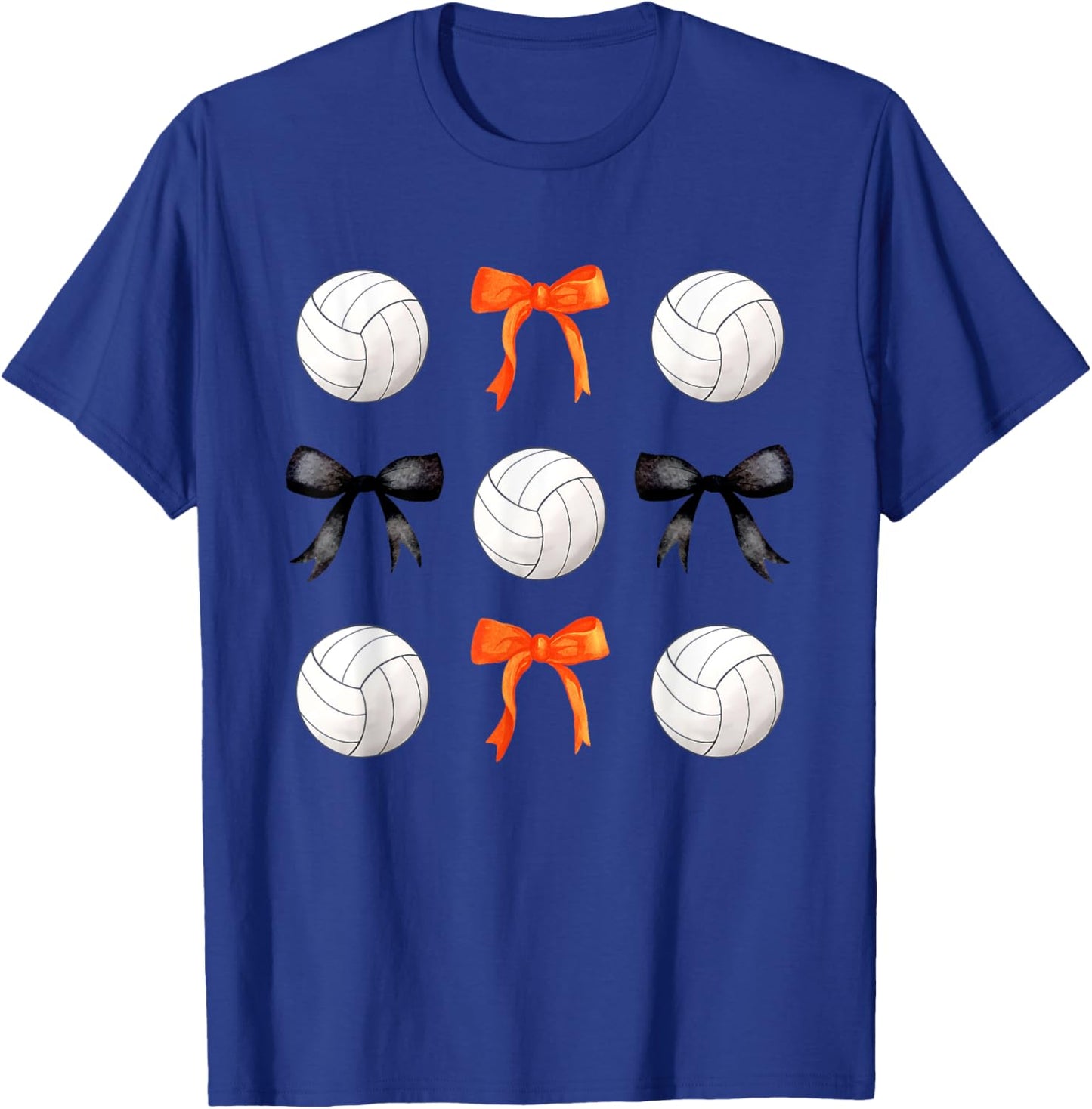 Volleyballs and Orange and Black Bows Volleyball Team Player T-Shirt - T-Shirt | Royal