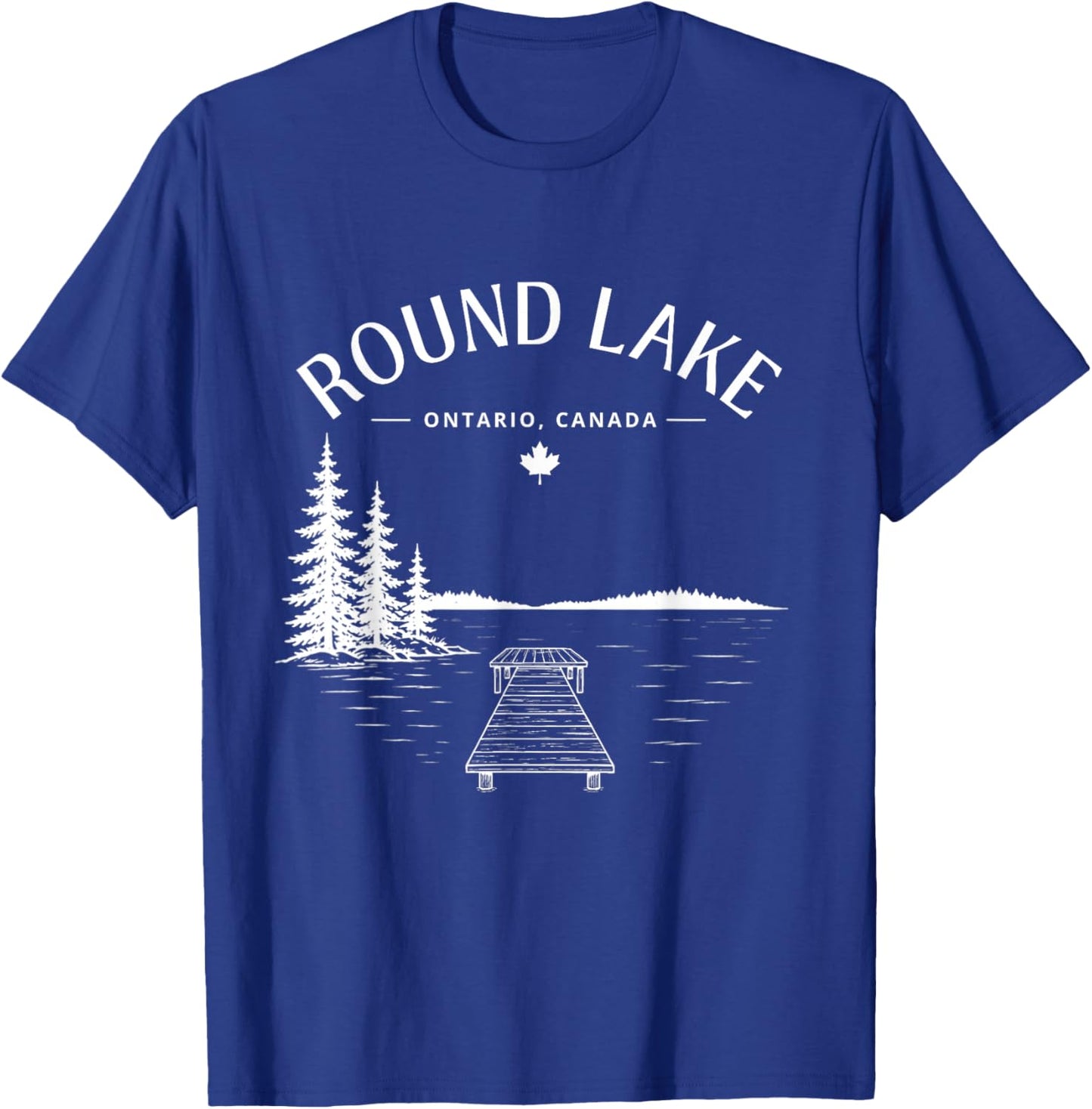 Round Lake Dock Life Pine Trees Mountain T-Shirt - T-Shirt | Royal