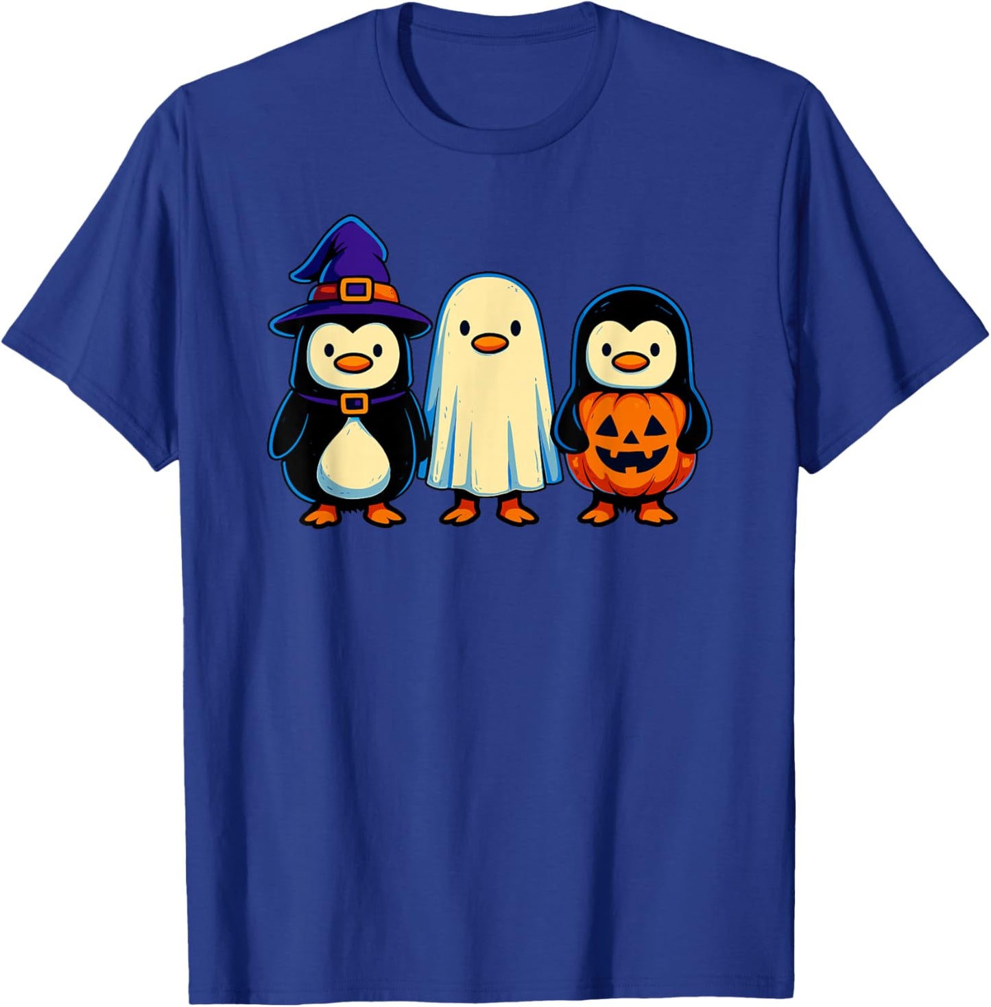Penguin Witch Ghost Pumpkin Men Women Kids Funny Halloween T-Shirt - T-Shirt | Royal