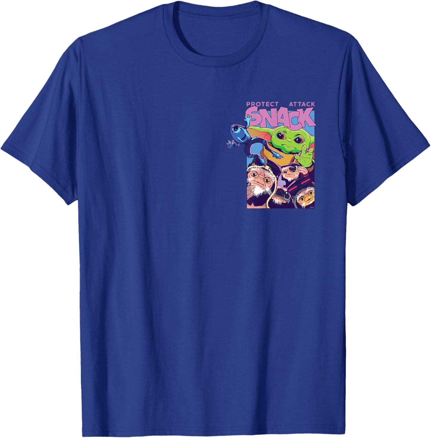 Star Wars: The Mandalorian and Grogu Protect Attack Snack T-Shirt - T-Shirt | Royal