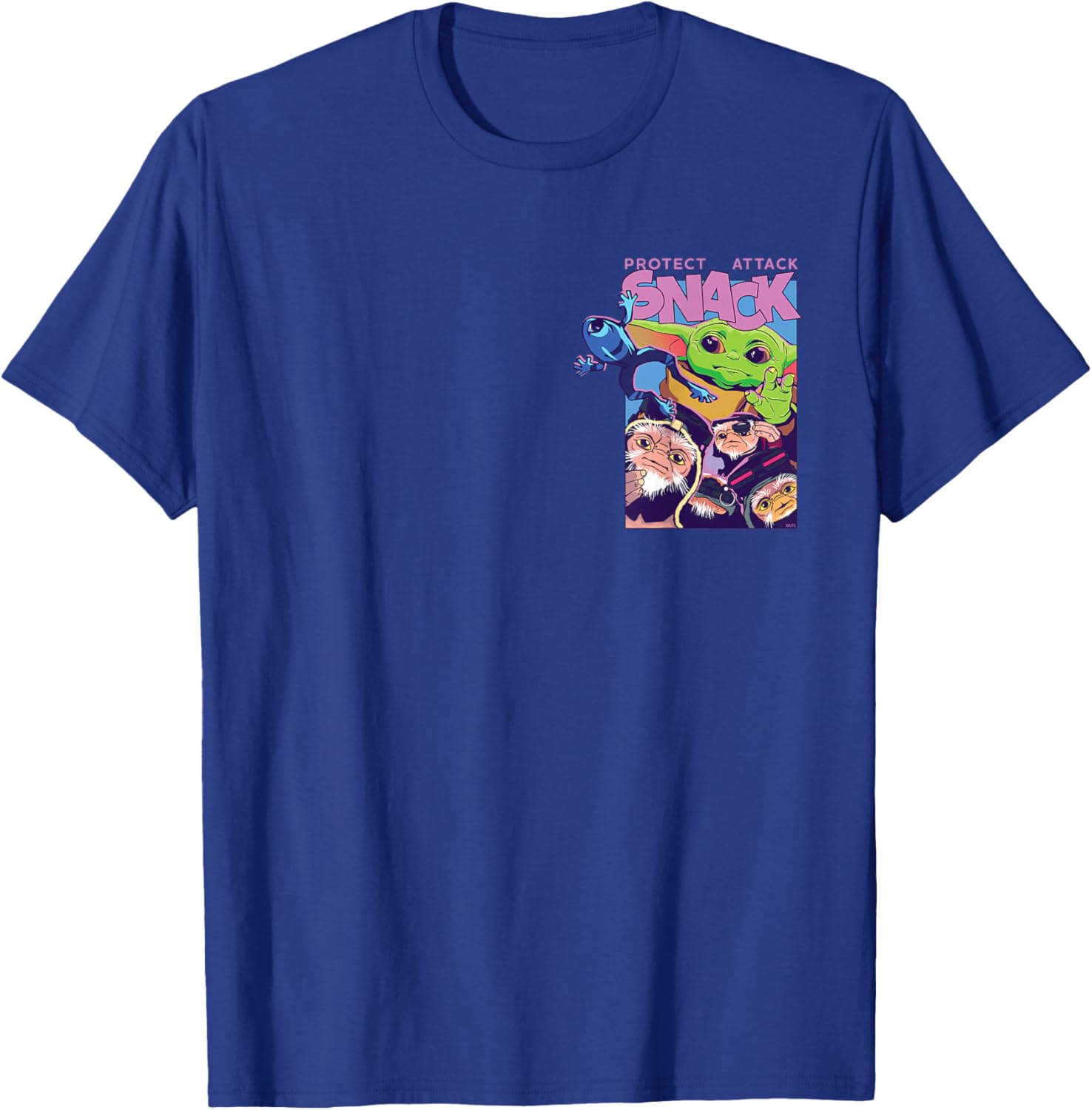 Star Wars: The Mandalorian and Grogu Protect Attack Snack T-Shirt - T-Shirt | Royal