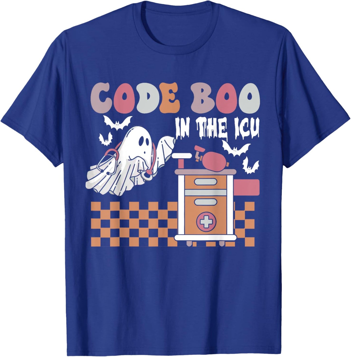 Groovy Retro Halloween ICU Nurse, Code Boo In The ICU T-Shirt - T-Shirt | Royal