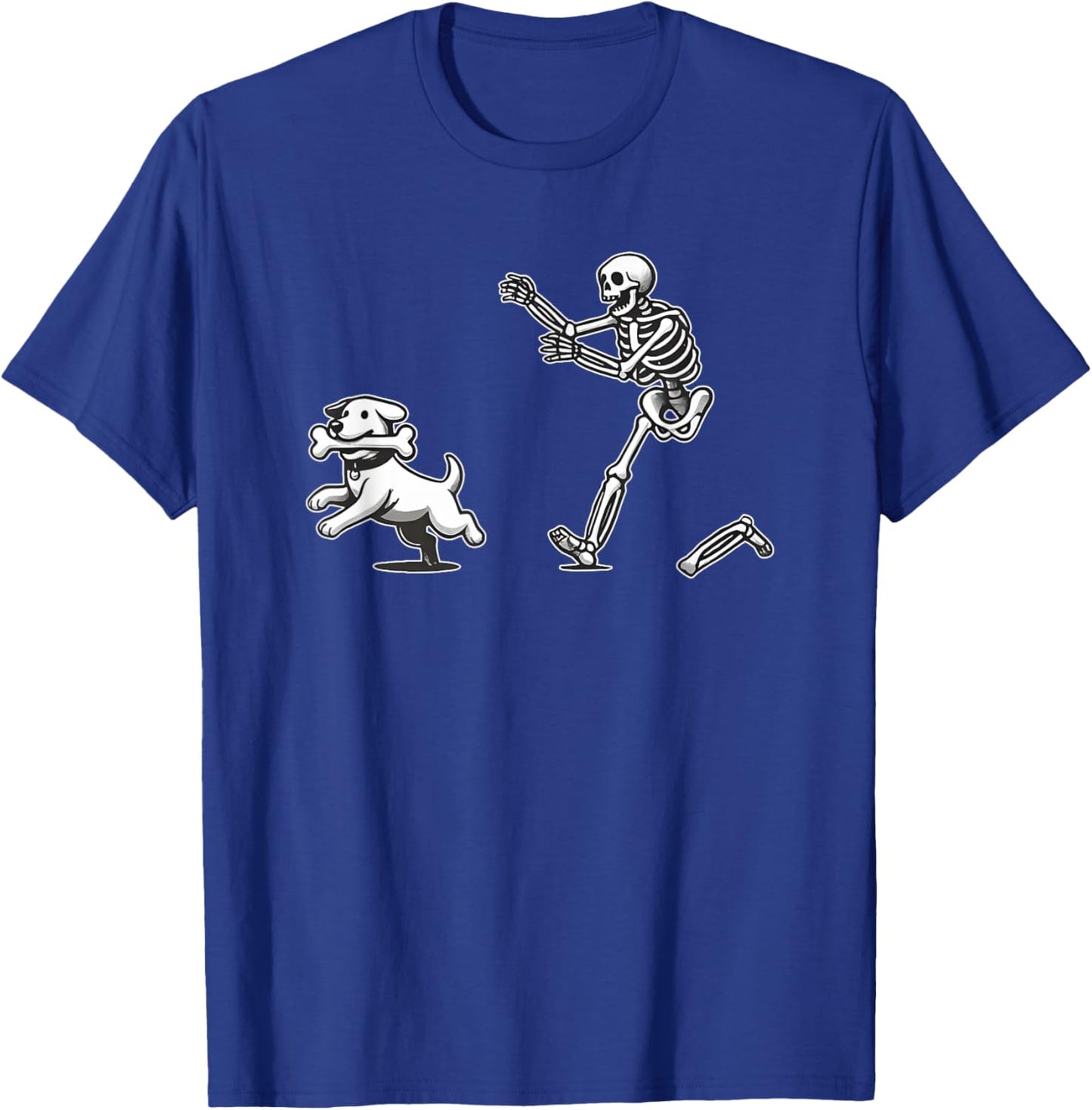 Halloween Dog, Funny Skeleton, Skeleton Chasing Dog Men Women T-Shirt - T-Shirt | Royal