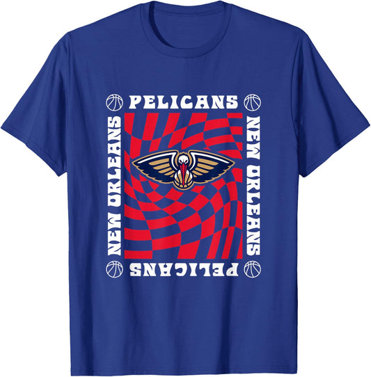 NBA New Orleans Pelicans Retro Checkerboard Wave T-Shirt - T-Shirt | Royal