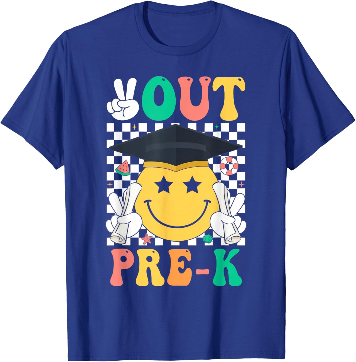 Peace Out Pre-K PreK Graduation Retro Last Day of School T-Shirt - T-Shirt | Royal