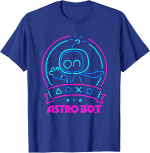 Astro Bot Neon Waving Character with Icons Video Game T-Shirt - T-Shirt | Royal