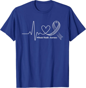 Mental Health Awareness Heart Ribbon Support T-Shirt - T-Shirt | Royal