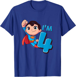 Kids Superman 4th Birthday Cute I'm 4 T-Shirt - T-Shirt | Royal