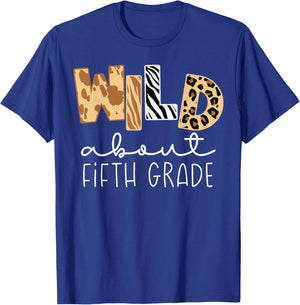 First Day Back to School Wild About Fifth 5th Grade Safari T-Shirt - T-Shirt | Royal
