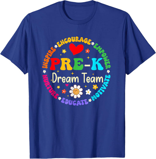 Back To School Pre K Dream Team Tour Teacher Students Kids T-Shirt - T-Shirt | Royal