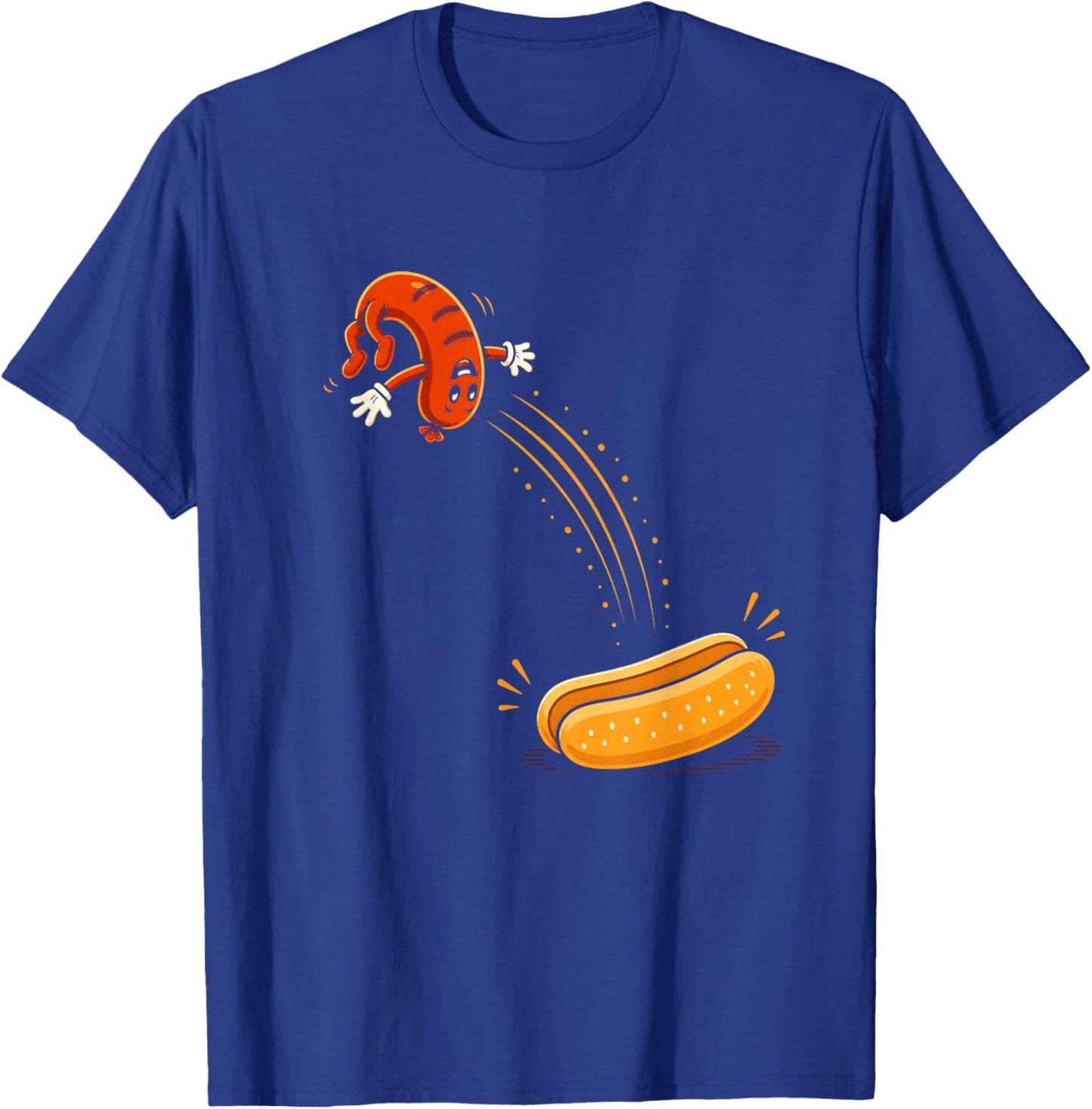 Hot Dog Flip Into Bun Cartoon BBQ Grill Funny T-Shirt - T-Shirt | Royal