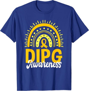 DIPG Awareness Boho Rainbow Yellow Ribbon Childhood Cancer T-Shirt - T-Shirt | Royal