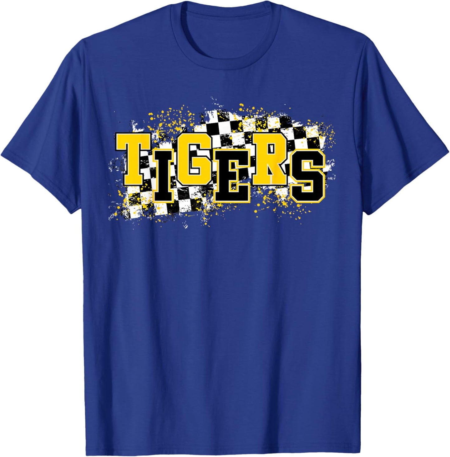 Tigers School Spirit Tiger Pride Yellow Black Tigers Checker T-Shirt - T-Shirt | Royal