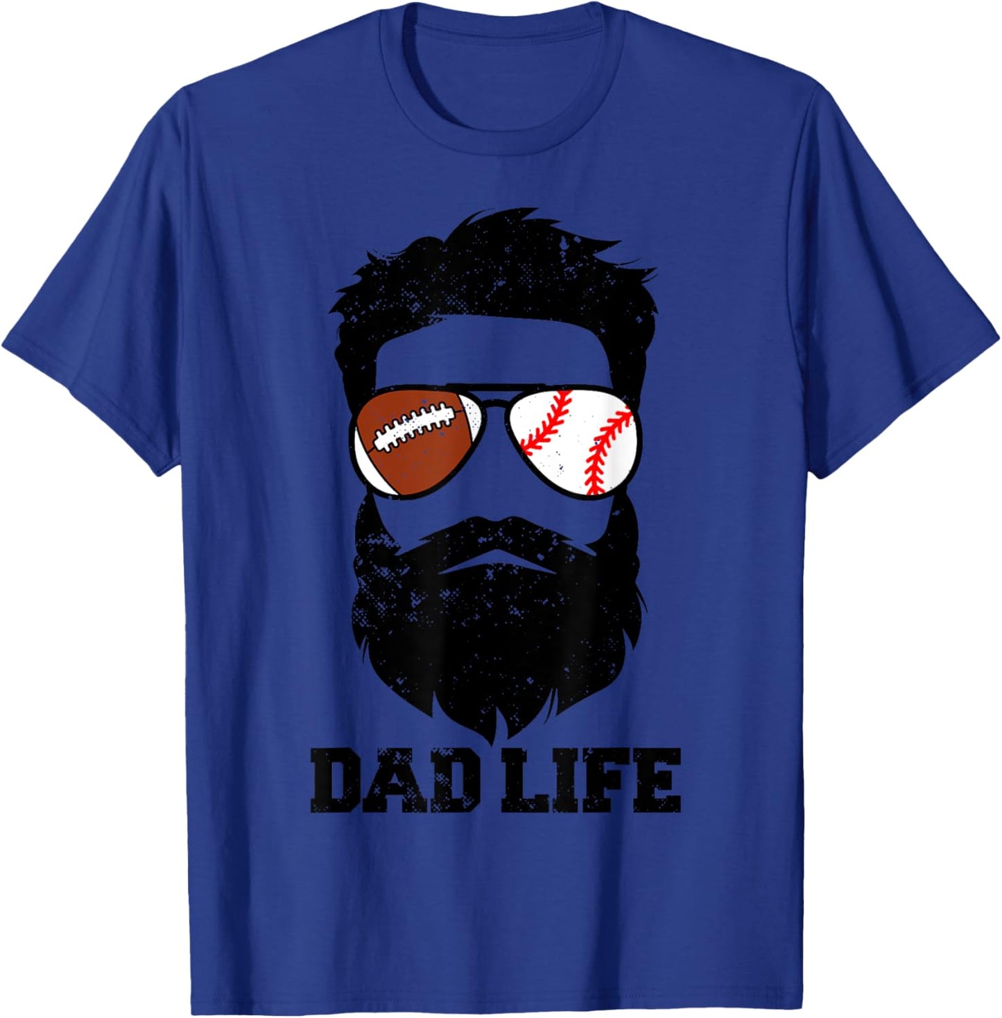 Football Baseball Dad Messy Hair Beard Football Baseball Dad T-Shirt - T-Shirt | Royal