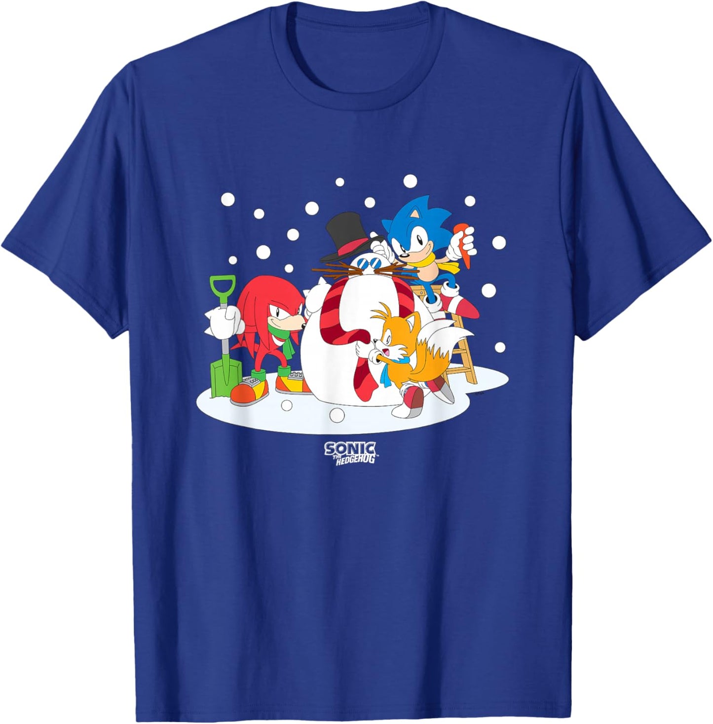 Sonic The Hedgehog Christmas Team Sonic Building Snowman T-Shirt - T-Shirt | Royal