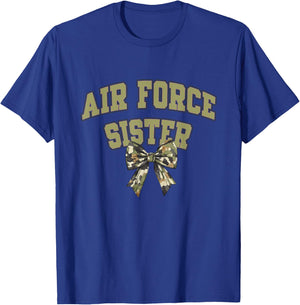 Proud Air Force Sister, Gift Sister Coquette Bow Camo Funny T-Shirt - T-Shirt | Royal