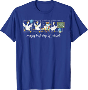 Funny Goose Happy Last Day of School Teacher Summer Vacation T-Shirt - T-Shirt | Royal