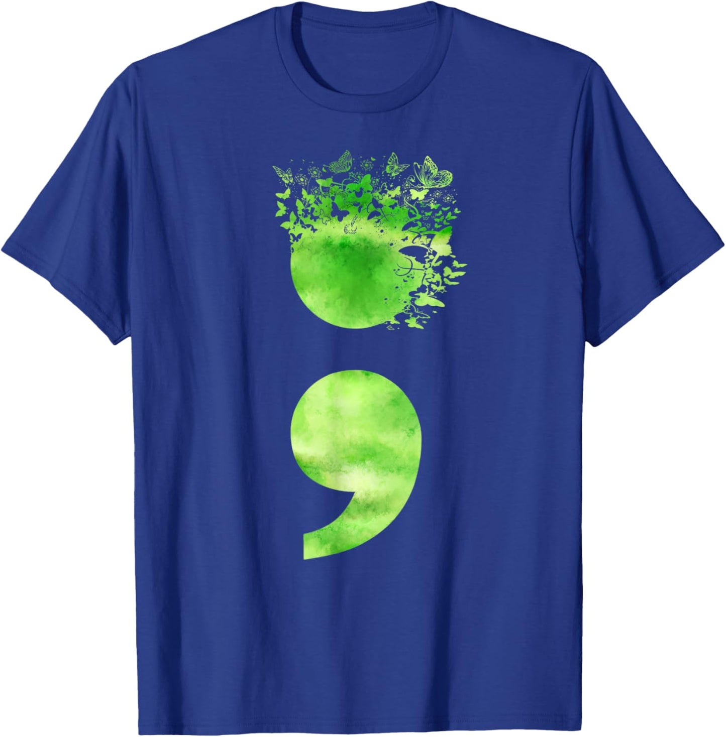 Semicolon Butterfly Retro Mental Health Matters Awareness T-Shirt - T-Shirt | Royal