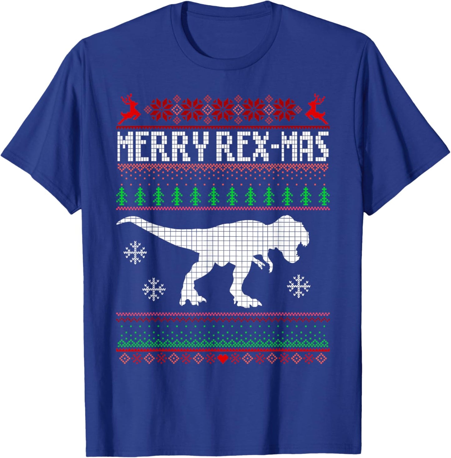 Merry Rex-Mas T-Rex Dinosaur Santa Christmas Ugly Sweater T-Shirt - T-Shirt | Royal