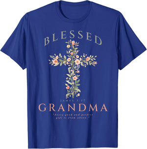 Blessed Christian Grandma Flower Cross James 1 17 Bible T-Shirt - T-Shirt | Royal